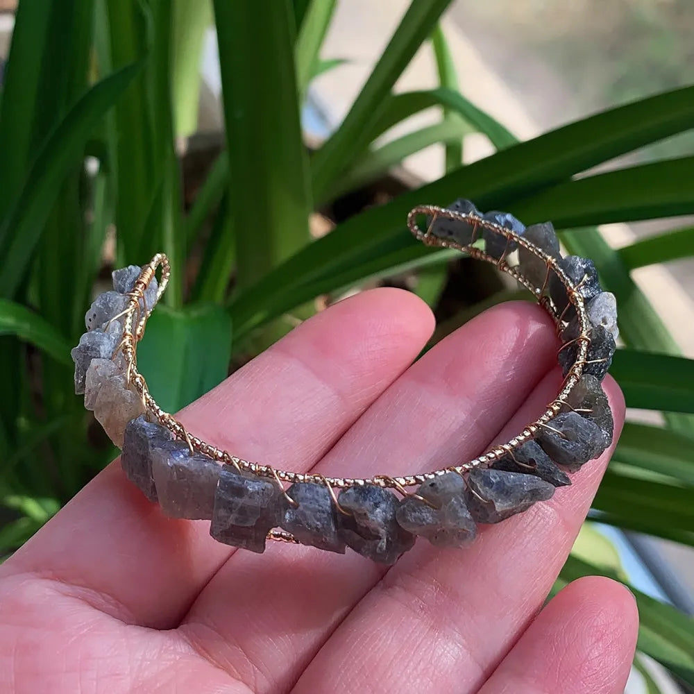 Healing Rock Mineral Stone Open Cuff Bangle Wire Wrapped Crystal Bracelets Natural Amethysts Citrines Kyanites Quartz Bracelet