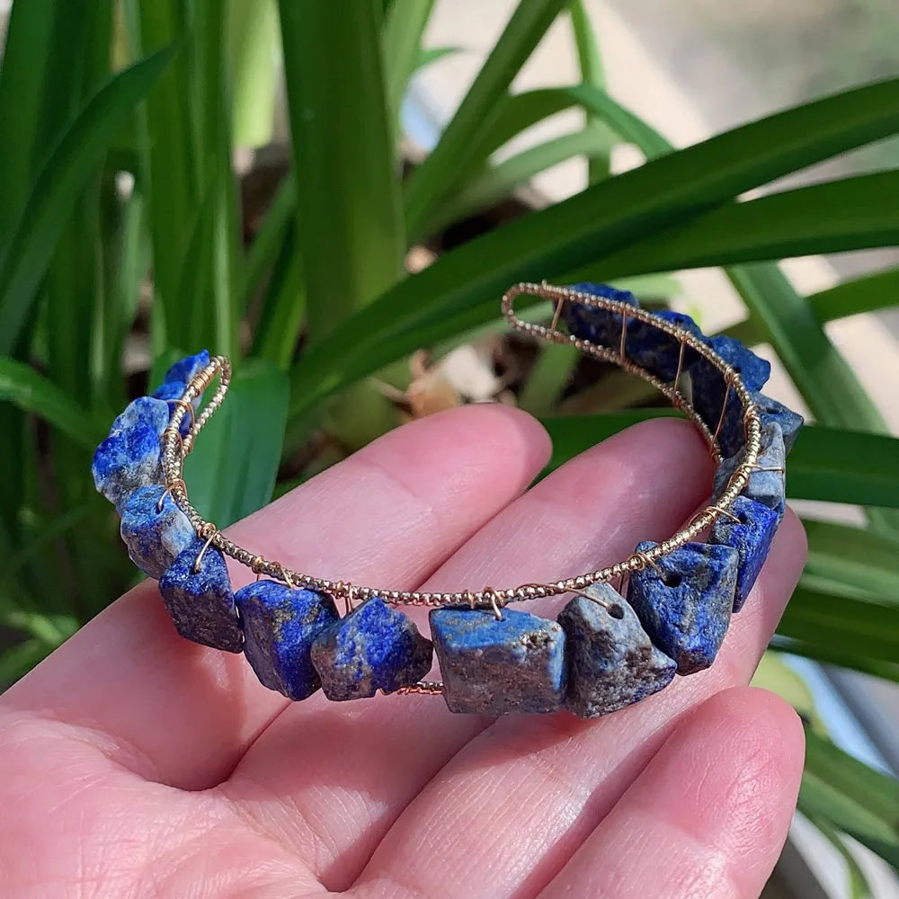 Healing Rock Mineral Stone Open Cuff Bangle Wire Wrapped Crystal Bracelets Natural Amethysts Citrines Kyanites Quartz Bracelet