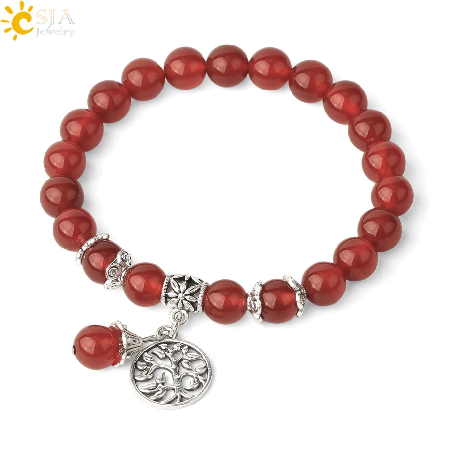 CSJA Natural Stone Bracelet Amethysts Crystal Bracelets Gem Beaded Tree of Life Protection Bracelet Healing Energy Woman G422