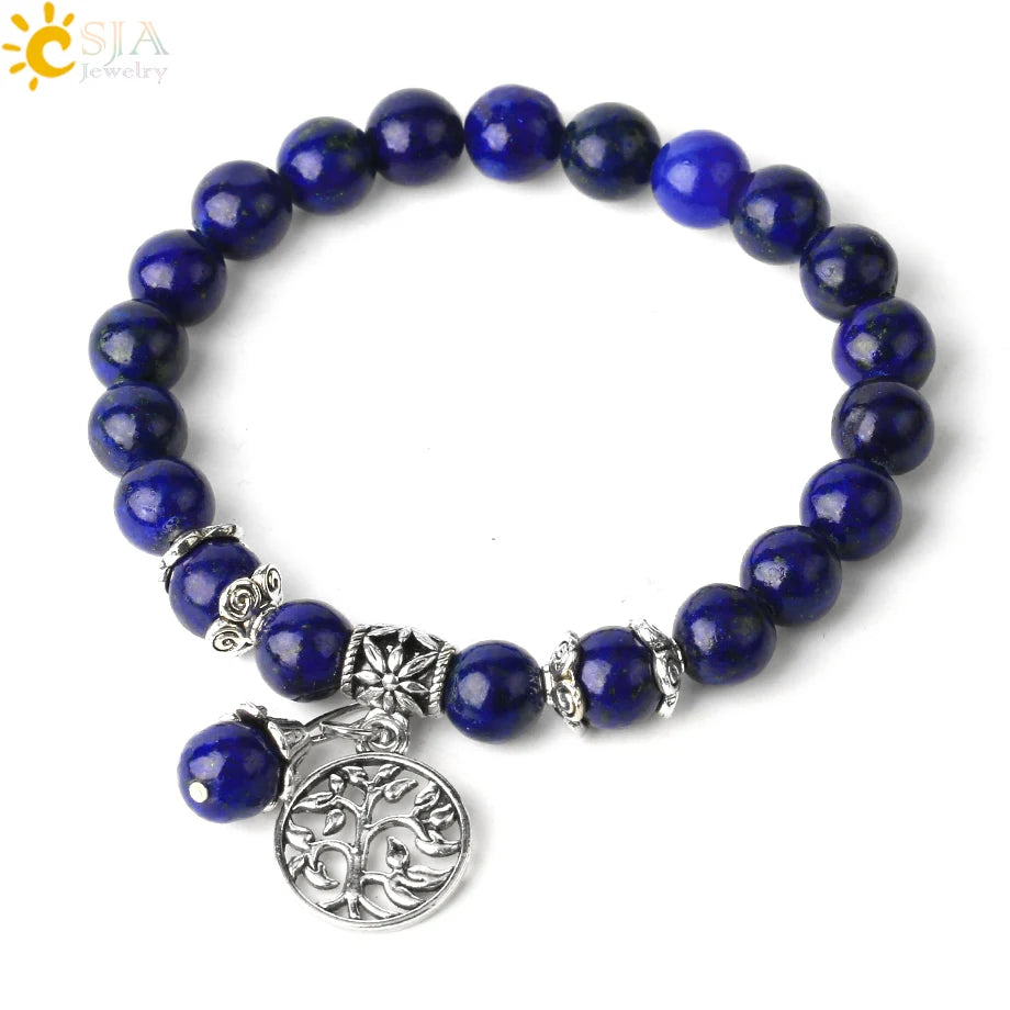 CSJA Natural Stone Bracelet Amethysts Crystal Bracelets Gem Beaded Tree of Life Protection Bracelet Healing Energy Woman G422