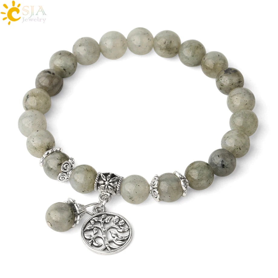 CSJA Natural Stone Bracelet Amethysts Crystal Bracelets Gem Beaded Tree of Life Protection Bracelet Healing Energy Woman G422