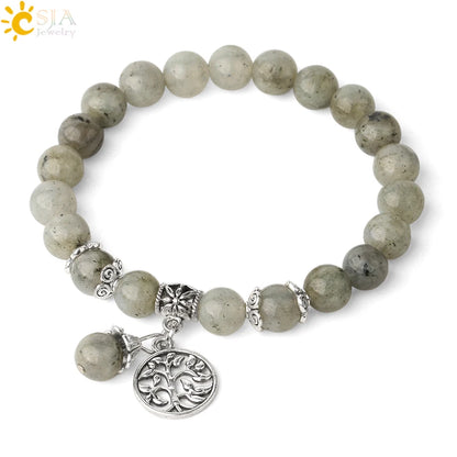 CSJA Natural Stone Bracelet Amethysts Crystal Bracelets Gem Beaded Tree of Life Protection Bracelet Healing Energy Woman G422
