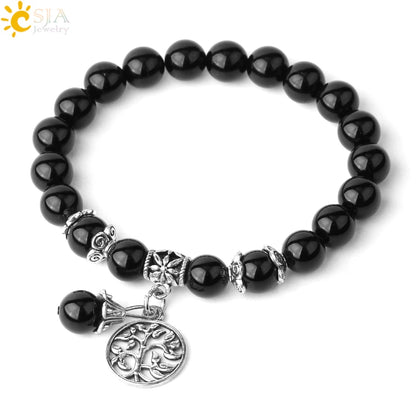 CSJA Natural Stone Bracelet Amethysts Crystal Bracelets Gem Beaded Tree of Life Protection Bracelet Healing Energy Woman G422