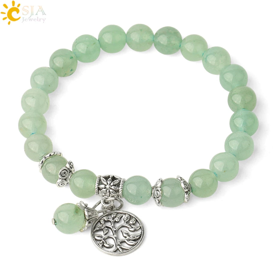 CSJA Natural Stone Bracelet Amethysts Crystal Bracelets Gem Beaded Tree of Life Protection Bracelet Healing Energy Woman G422