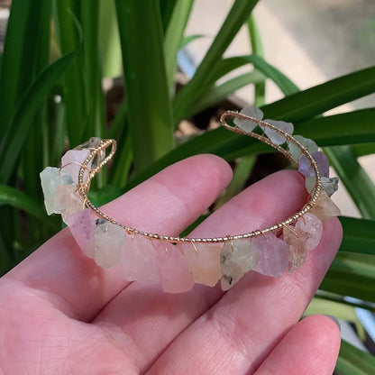 Healing Rock Mineral Stone Open Cuff Bangle Wire Wrapped Crystal Bracelets Natural Amethysts Citrines Kyanites Quartz Bracelet