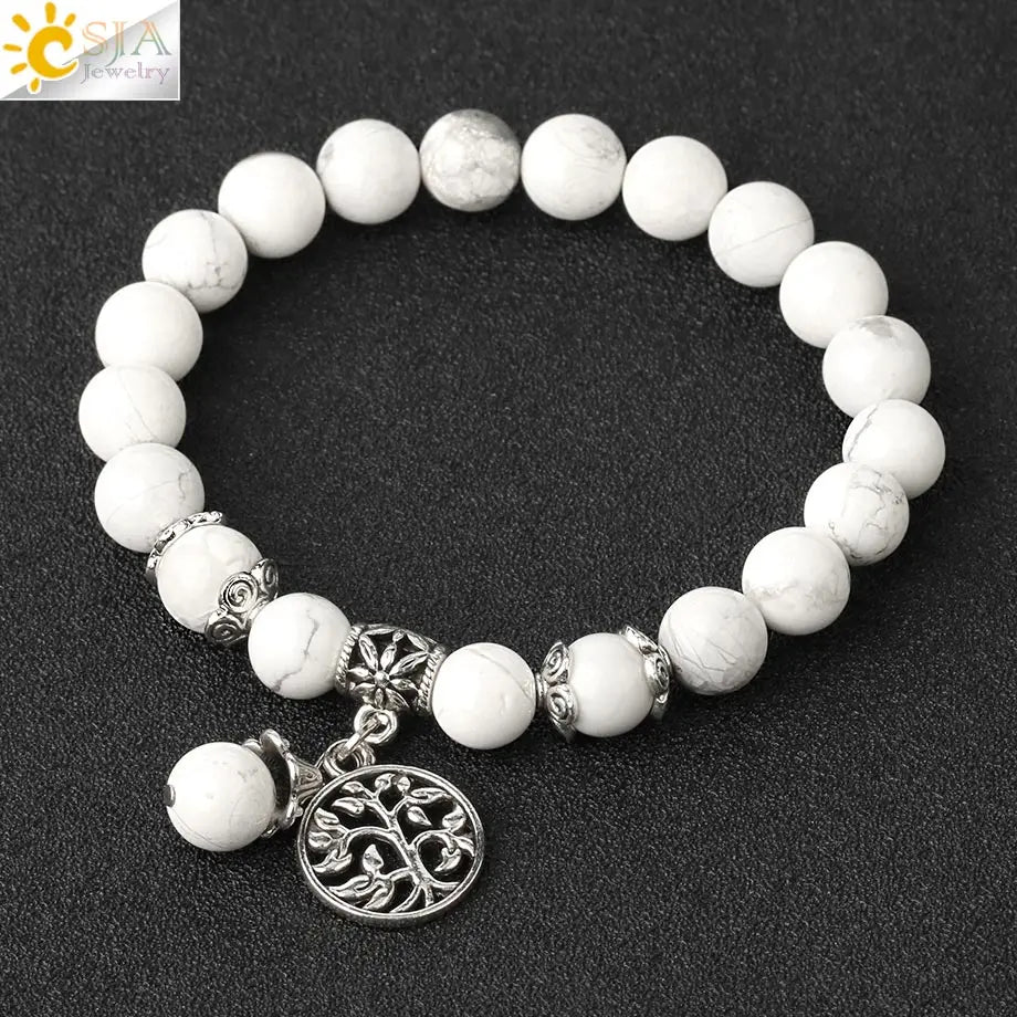 CSJA Natural Stone Bracelet Amethysts Crystal Bracelets Gem Beaded Tree of Life Protection Bracelet Healing Energy Woman G422