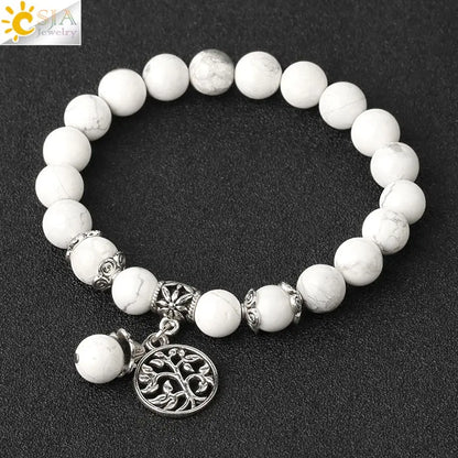 CSJA Natural Stone Bracelet Amethysts Crystal Bracelets Gem Beaded Tree of Life Protection Bracelet Healing Energy Woman G422