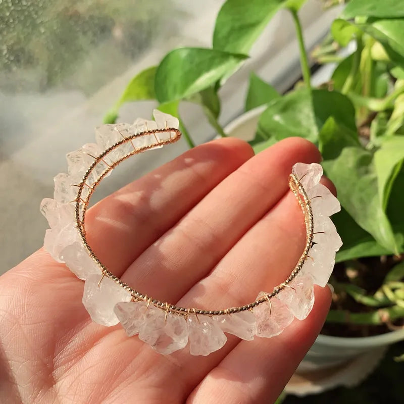 Healing Rock Mineral Stone Open Cuff Bangle Wire Wrapped Crystal Bracelets Natural Amethysts Citrines Kyanites Quartz Bracelet