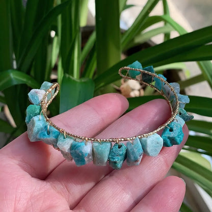Healing Rock Mineral Stone Open Cuff Bangle Wire Wrapped Crystal Bracelets Natural Amethysts Citrines Kyanites Quartz Bracelet