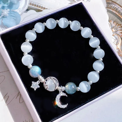 Blue Purple Color Opal Stone Bracelet for Women Girls Shiny Crystal Bracelets Moon Star Pendant Bangles Wristband Jewelry