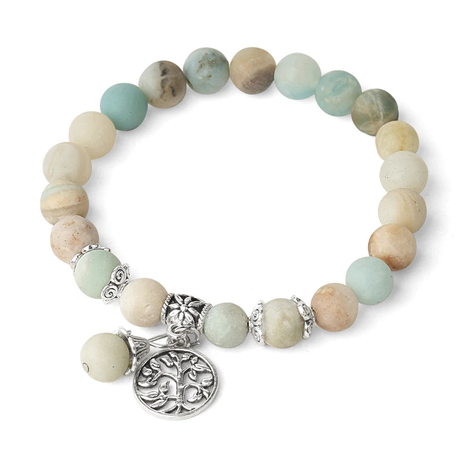 CSJA Natural Stone Bracelet Amethysts Crystal Bracelets Gem Beaded Tree of Life Protection Bracelet Healing Energy Woman G422