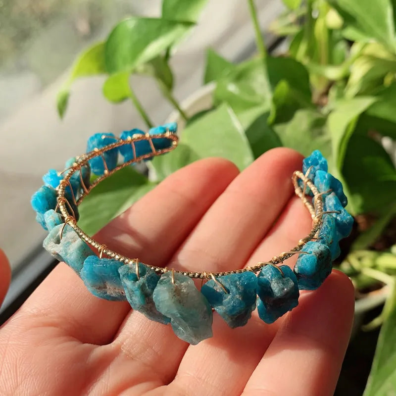 Healing Rock Mineral Stone Open Cuff Bangle Wire Wrapped Crystal Bracelets Natural Amethysts Citrines Kyanites Quartz Bracelet