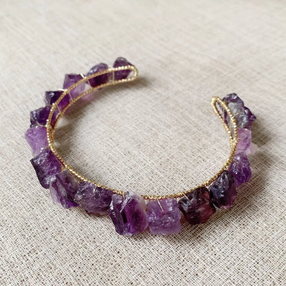 Healing Rock Mineral Stone Open Cuff Bangle Wire Wrapped Crystal Bracelets Natural Amethysts Citrines Kyanites Quartz Bracelet