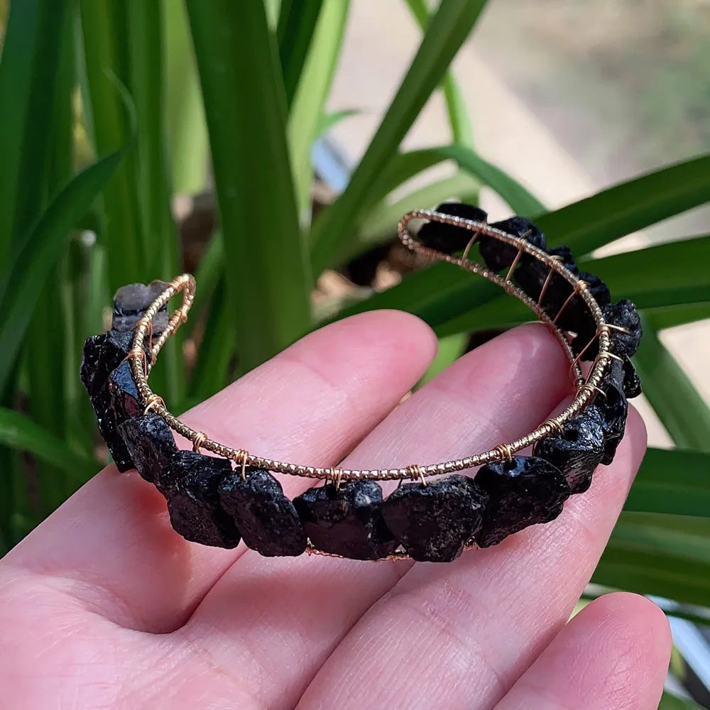 Healing Rock Mineral Stone Open Cuff Bangle Wire Wrapped Crystal Bracelets Natural Amethysts Citrines Kyanites Quartz Bracelet