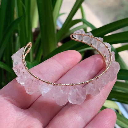 Healing Rock Mineral Stone Open Cuff Bangle Wire Wrapped Crystal Bracelets Natural Amethysts Citrines Kyanites Quartz Bracelet