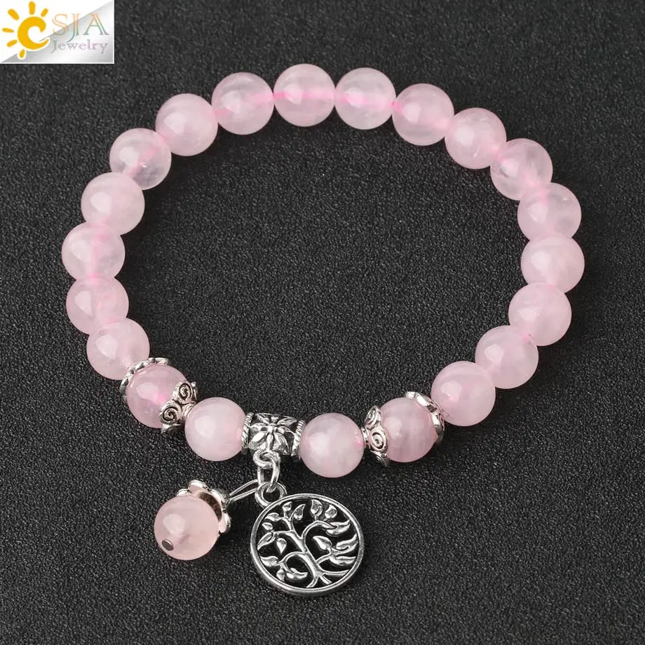 CSJA Natural Stone Bracelet Amethysts Crystal Bracelets Gem Beaded Tree of Life Protection Bracelet Healing Energy Woman G422