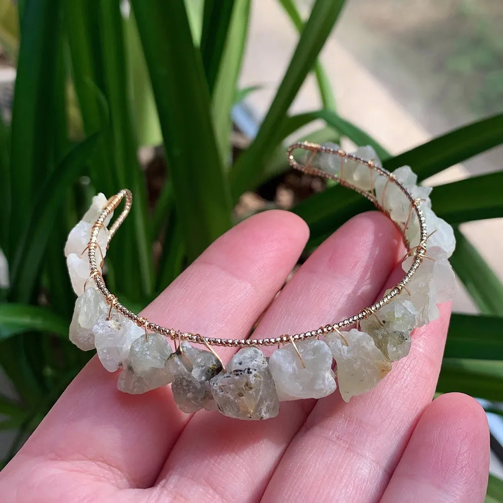 Healing Rock Mineral Stone Open Cuff Bangle Wire Wrapped Crystal Bracelets Natural Amethysts Citrines Kyanites Quartz Bracelet