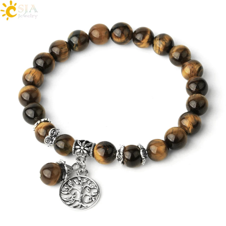 CSJA Natural Stone Bracelet Amethysts Crystal Bracelets Gem Beaded Tree of Life Protection Bracelet Healing Energy Woman G422