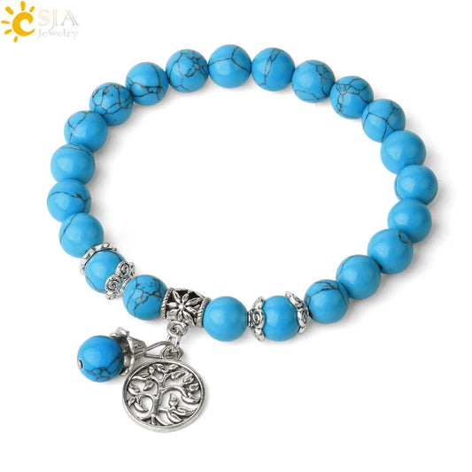 CSJA Natural Stone Bracelet Amethysts Crystal Bracelets Gem Beaded Tree of Life Protection Bracelet Healing Energy Woman G422