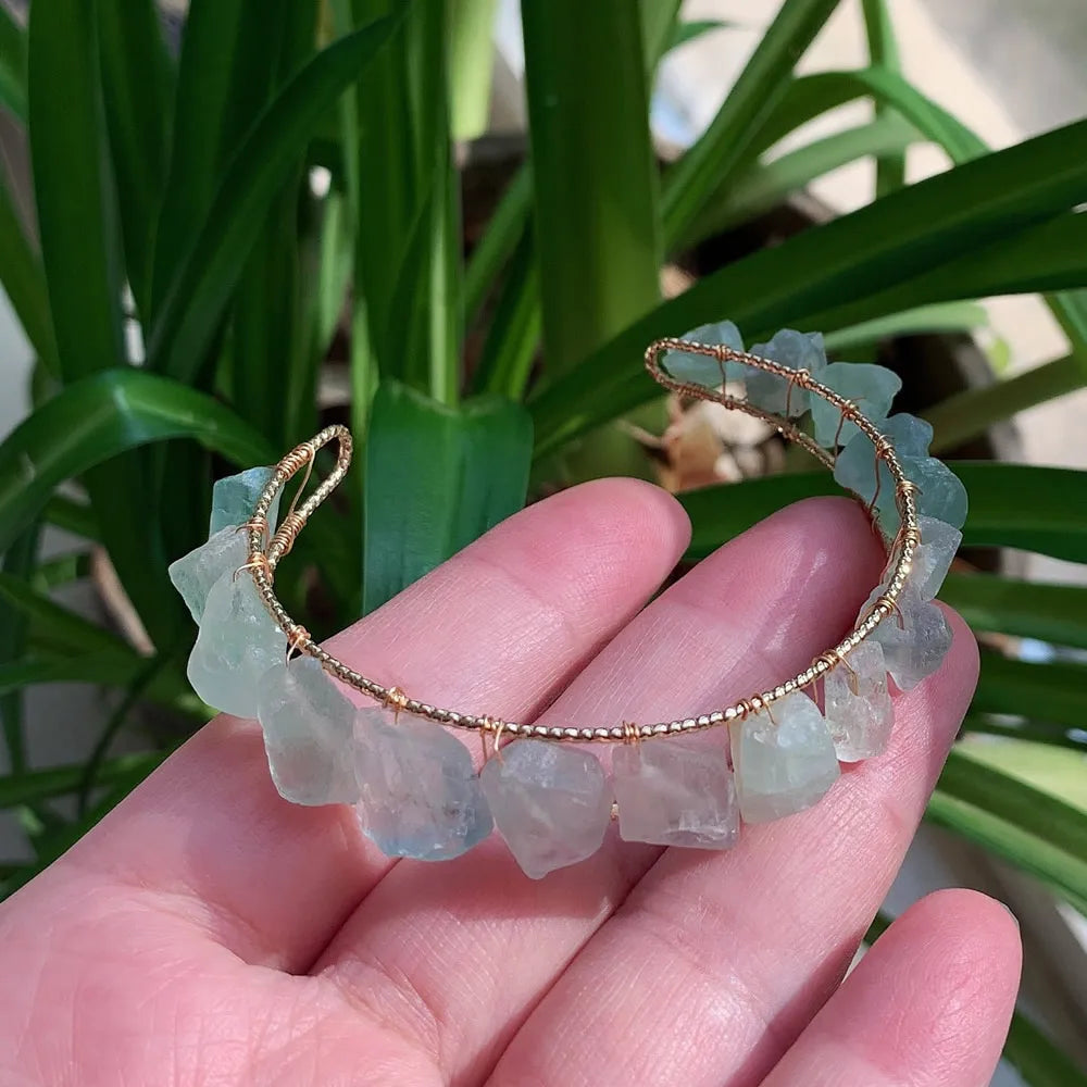 Healing Rock Mineral Stone Open Cuff Bangle Wire Wrapped Crystal Bracelets Natural Amethysts Citrines Kyanites Quartz Bracelet