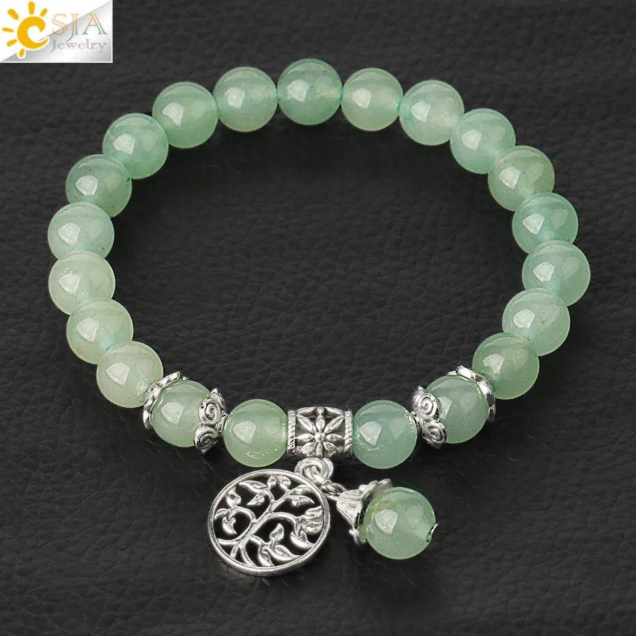 CSJA Natural Stone Bracelet Amethysts Crystal Bracelets Gem Beaded Tree of Life Protection Bracelet Healing Energy Woman G422
