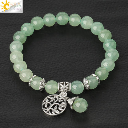CSJA Natural Stone Bracelet Amethysts Crystal Bracelets Gem Beaded Tree of Life Protection Bracelet Healing Energy Woman G422