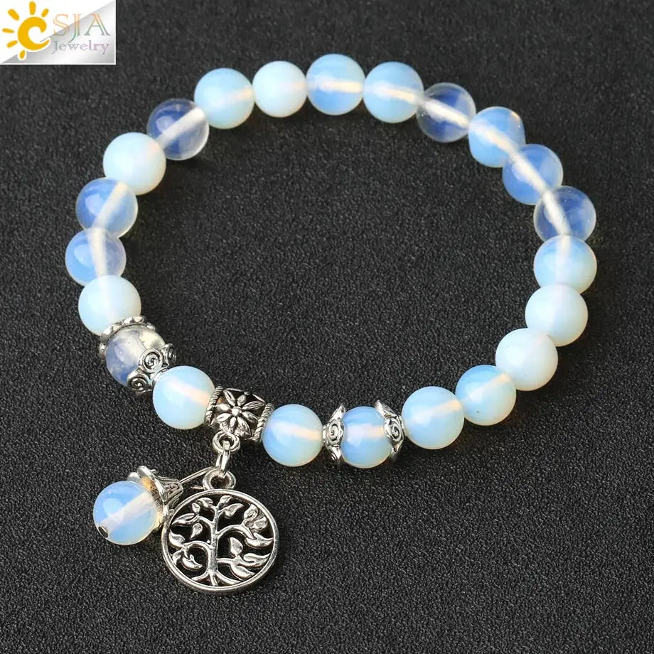 CSJA Natural Stone Bracelet Amethysts Crystal Bracelets Gem Beaded Tree of Life Protection Bracelet Healing Energy Woman G422