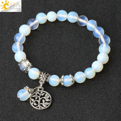 CSJA Natural Stone Bracelet Amethysts Crystal Bracelets Gem Beaded Tree of Life Protection Bracelet Healing Energy Woman G422