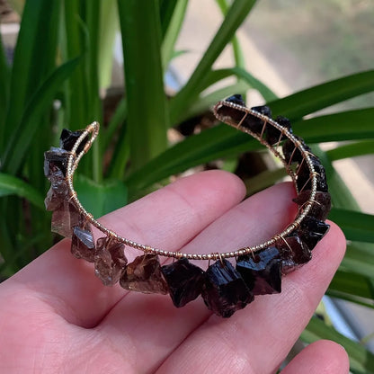 Healing Rock Mineral Stone Open Cuff Bangle Wire Wrapped Crystal Bracelets Natural Amethysts Citrines Kyanites Quartz Bracelet