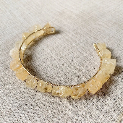 Healing Rock Mineral Stone Open Cuff Bangle Wire Wrapped Crystal Bracelets Natural Amethysts Citrines Kyanites Quartz Bracelet