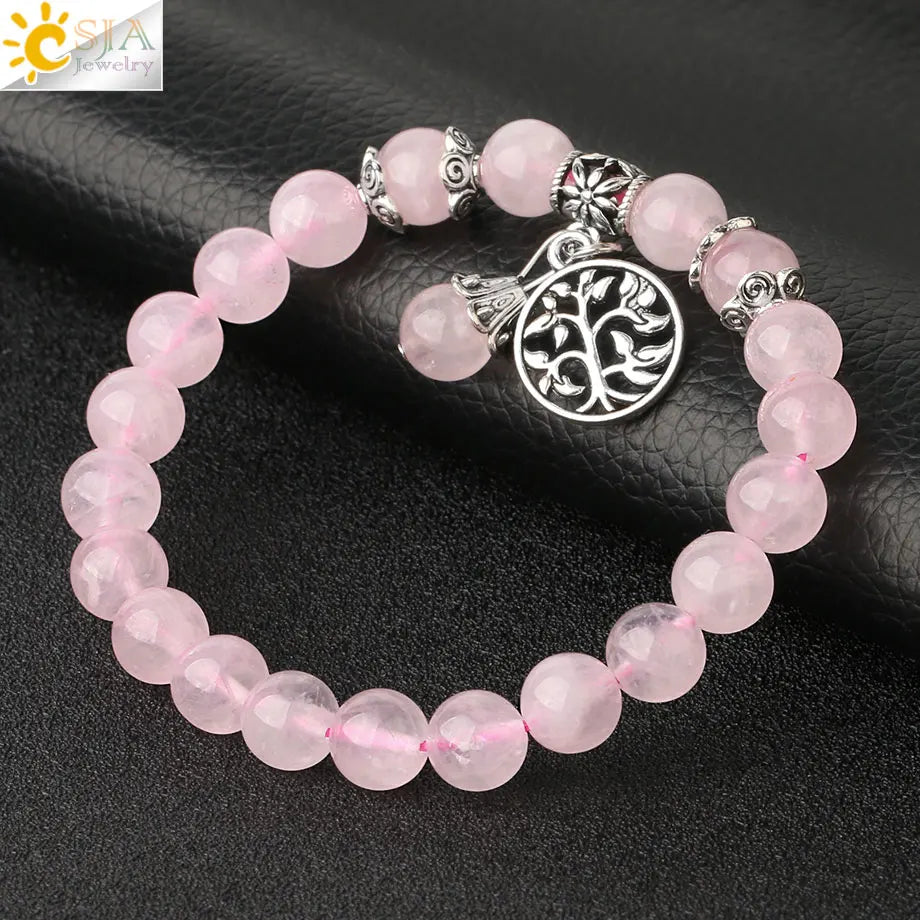 CSJA Natural Stone Bracelet Amethysts Crystal Bracelets Gem Beaded Tree of Life Protection Bracelet Healing Energy Woman G422