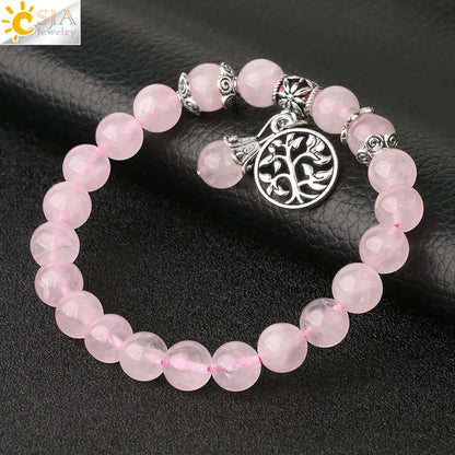 CSJA Natural Stone Bracelet Amethysts Crystal Bracelets Gem Beaded Tree of Life Protection Bracelet Healing Energy Woman G422
