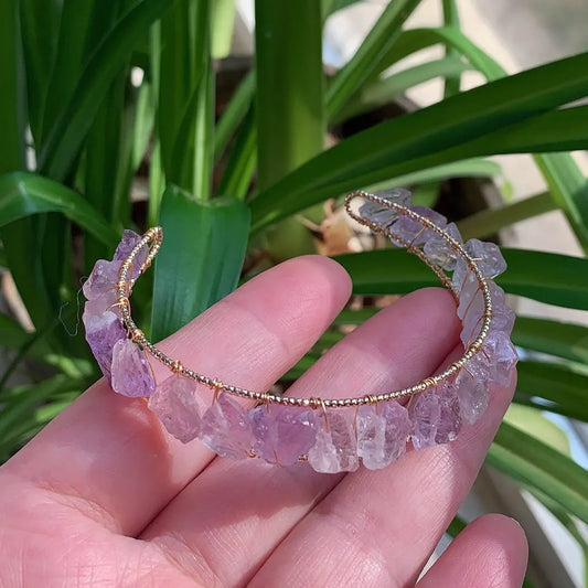 Healing Rock Mineral Stone Open Cuff Bangle Wire Wrapped Crystal Bracelets Natural Amethysts Citrines Kyanites Quartz Bracelet