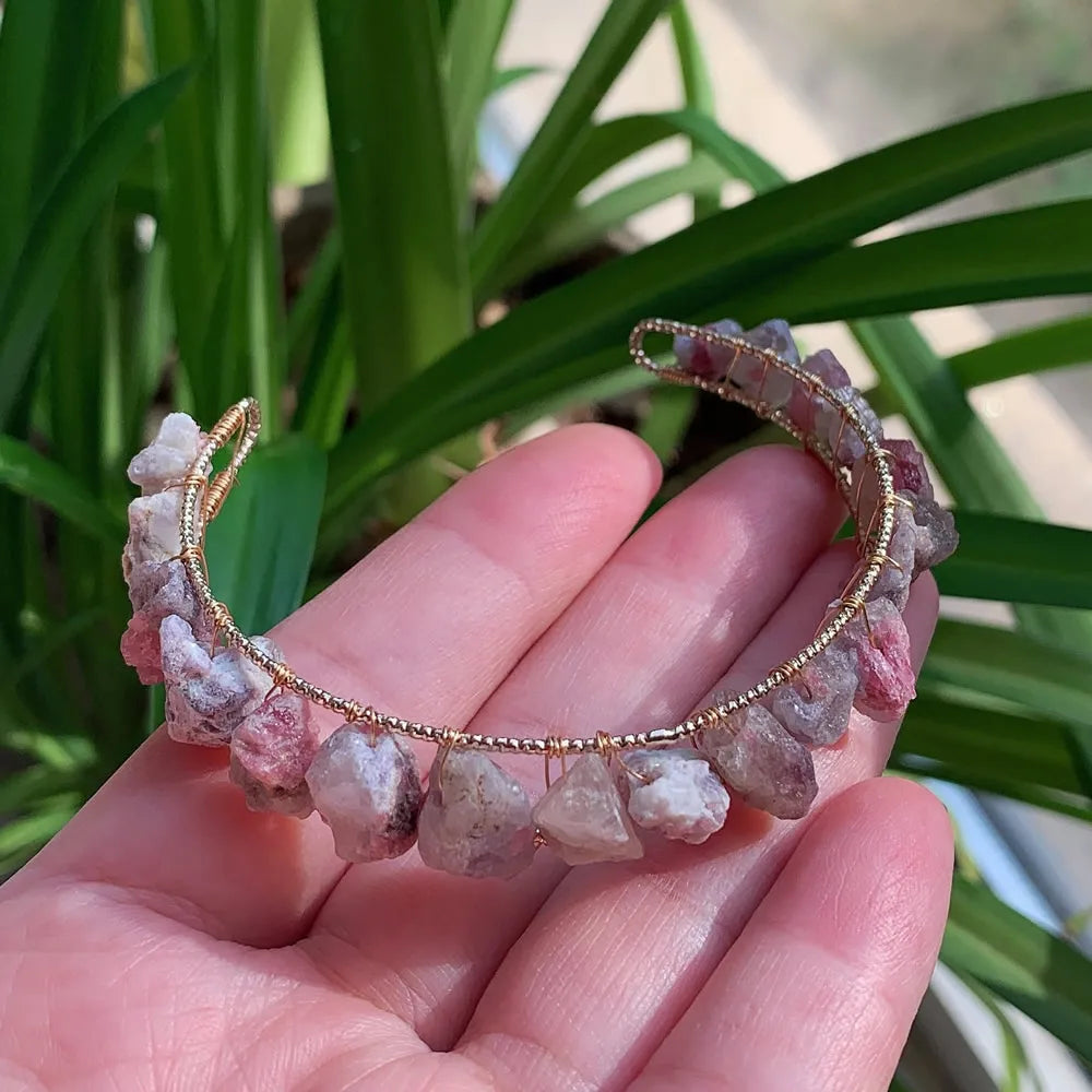 Healing Rock Mineral Stone Open Cuff Bangle Wire Wrapped Crystal Bracelets Natural Amethysts Citrines Kyanites Quartz Bracelet