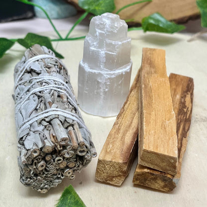 Home Cleansing Kit with Sage, Palo Santo, Selenite, House Warming Gift Kit, Protection & Cleansing, Reiki, Meditation, Energy Cleansing,