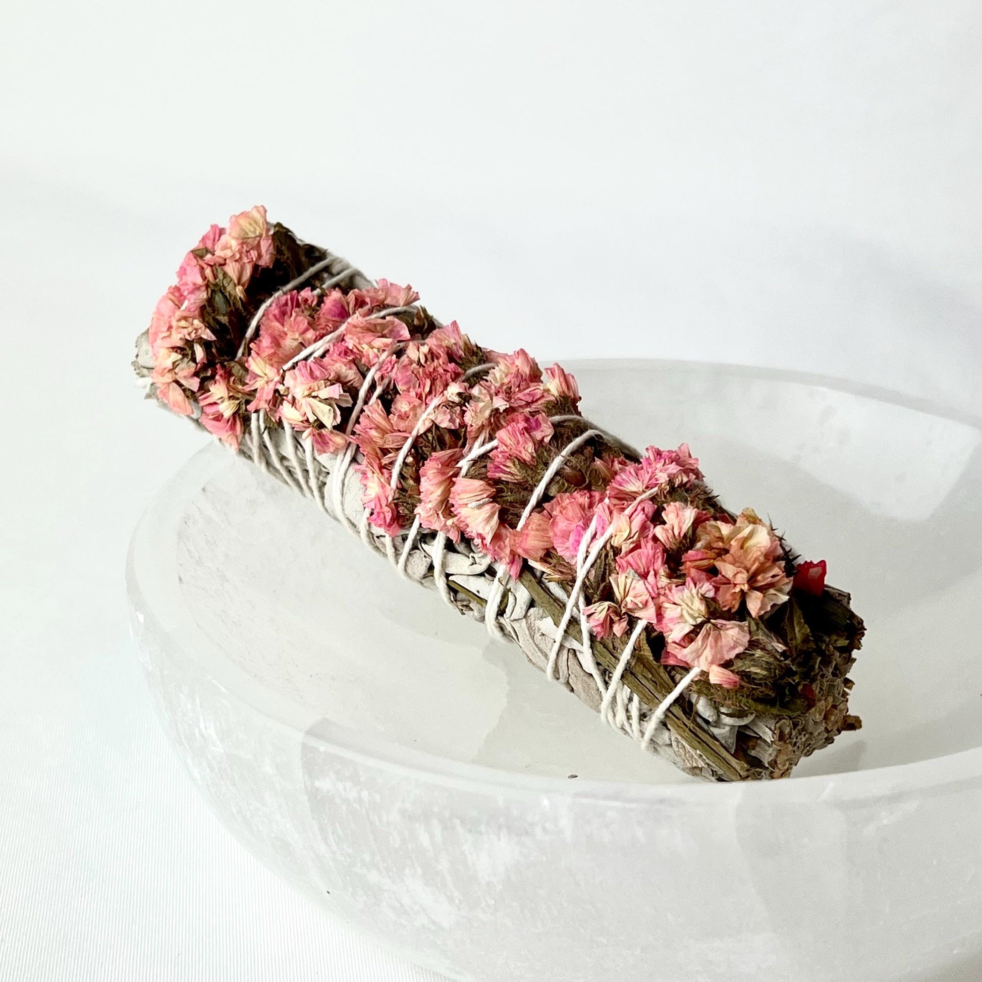 Pink Sinuata Flower White Sage Smudge Stick: Ethically Sourced Cleansing Bundle