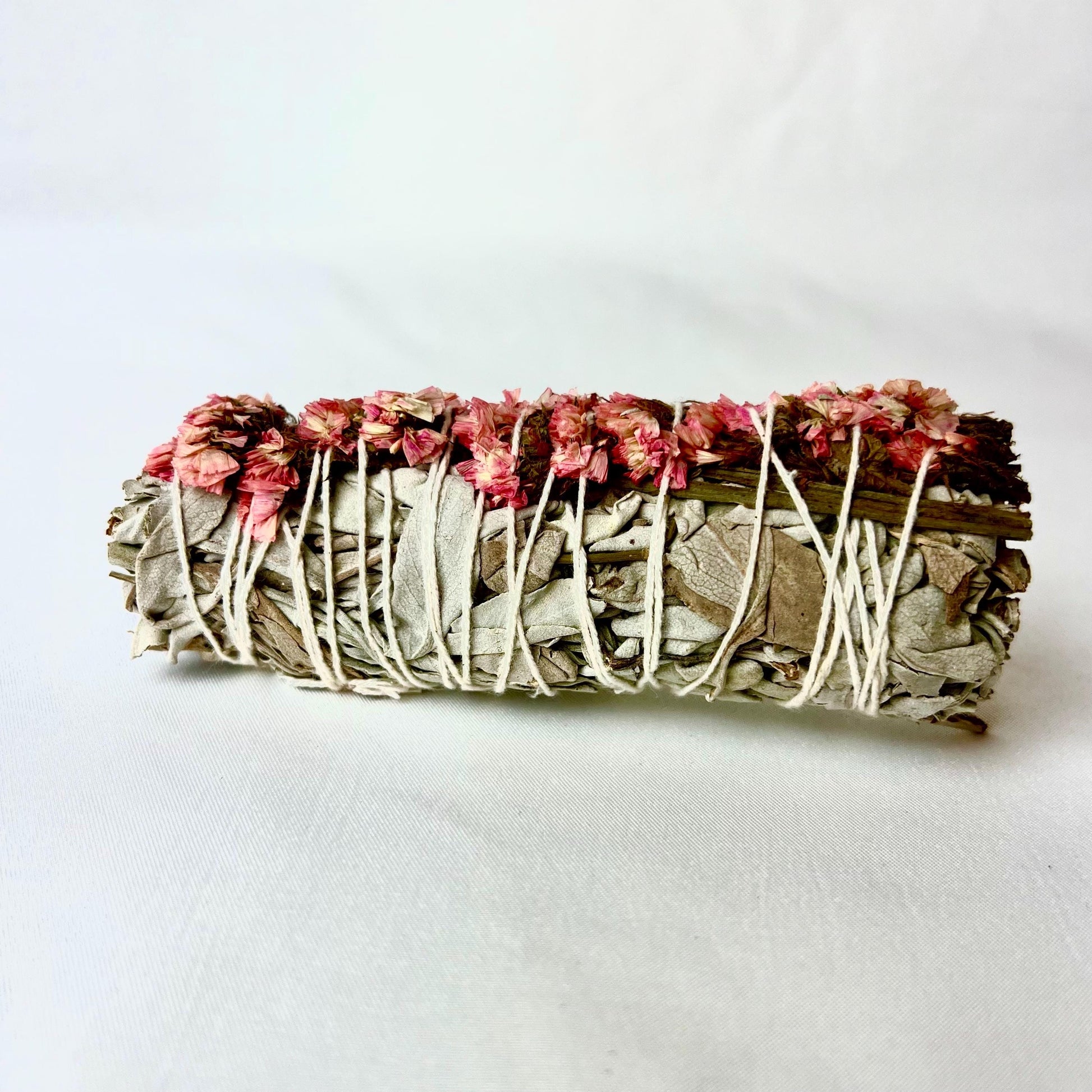 Pink Sinuata Flower White Sage Smudge Stick: Ethically Sourced Cleansing Bundle