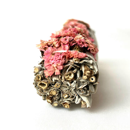 Pink Sinuata Flower White Sage Smudge Stick: Ethically Sourced Cleansing Bundle