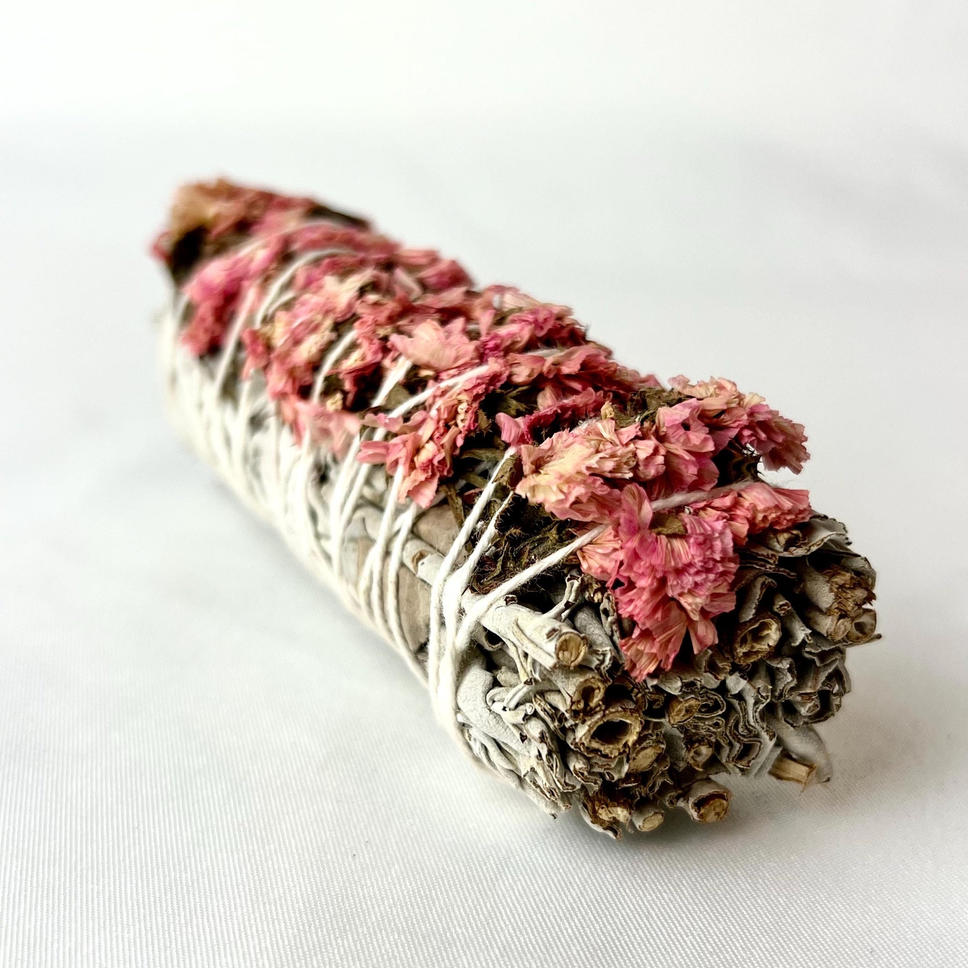 Pink Sinuata Flower White Sage Smudge Stick: Ethically Sourced Cleansing Bundle