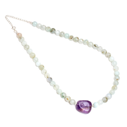 Rutile Quartz Beaded Necklace with Raw Amethyst | Healing Crystal Beaded Choker | Boho Spiritual Jewelry | Handmade Bracelet | Birthday Gift